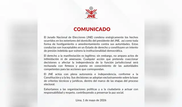Comunicado del JNE.