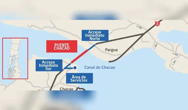 La arquitectura del puente chileno destaca por su asimetría, con tres pilas de hormigón armado y una altura de 200 metros en su punto norte. Foto: MOP