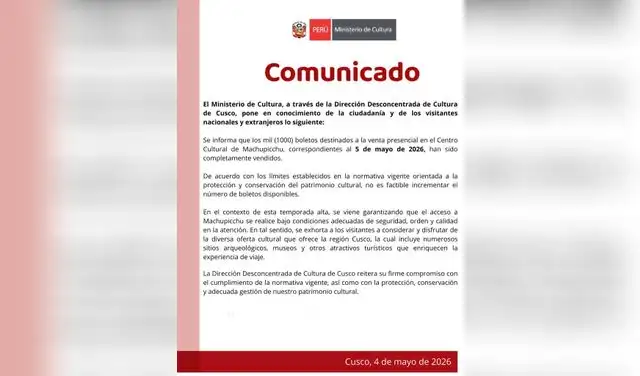 Comunicado del Ministerio de Cultura