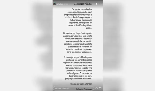 Esposa de Pedro Aquino anuncia su separación del futbolista y lanza fuerte dardo a 'La Chocolatita': "Merecemos valorarnos"