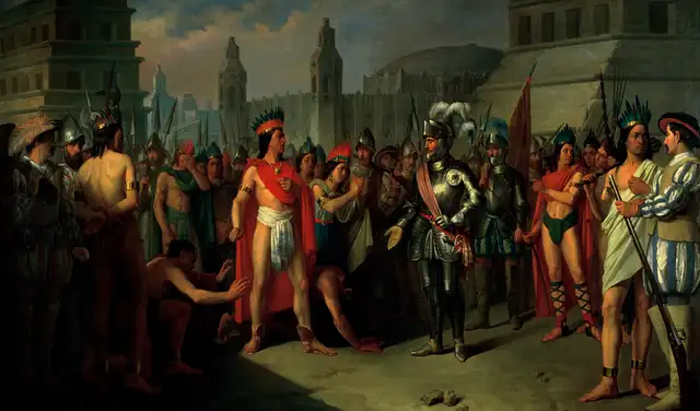 Este óleo de Carlos María Esquivel (1856) recrea el momento en que Cortés, ya dueño de la capital azteca, hace prisionero a su último soberano, Cuauhtémoc. Este óleo de Carlos María Esquivel (1856) recrea el momento en que Cortés, ya dueño de la capital azteca, hace prisionero a su último soberano, Cuauhtémoc.