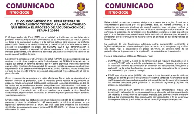 Comunicado del Colegio Médico del Perú