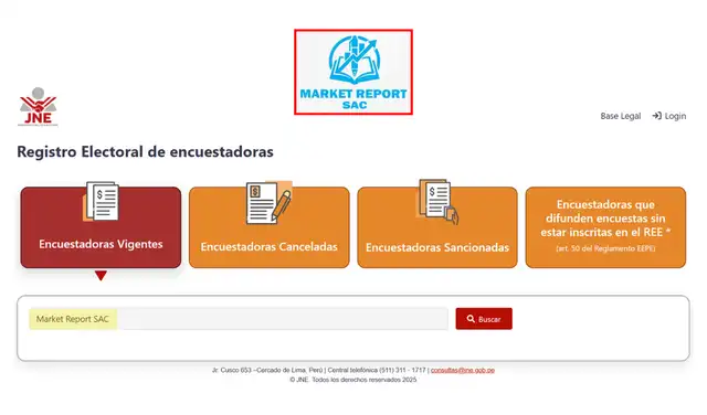 Market Report SAC no es parte del Registro Electoral de Encuestadoras del JNE. Foto: Jurado Nacional de Elecciones