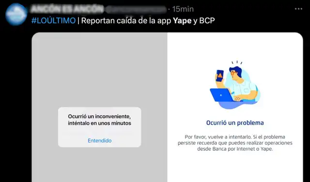 Usuarios reportan caída de Yape. Usuarios reportan caída de Yape.