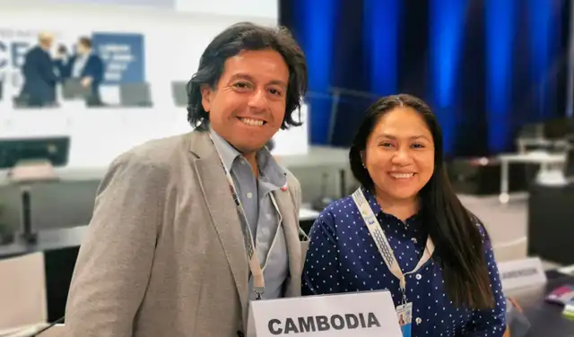Los congresistas Edward Málaga y Heidy Juárez durante la II Conferencia de las Naciones Unidas sobre los Océanos, realizada en Lisboa entre el 27 de junio y el 1 de julio de 2022.