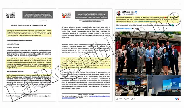 Documentos oficiales del Congreso y una publicación del propio Edward Málaga confirman que el viaje a Lisboa estuvo vinculado a la presentación de un proyecto de ley sobre minería submarina.