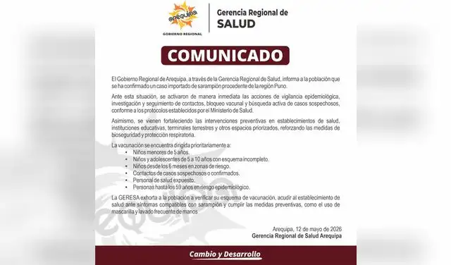 Comunicado de la Gerencia Regional de Salud
