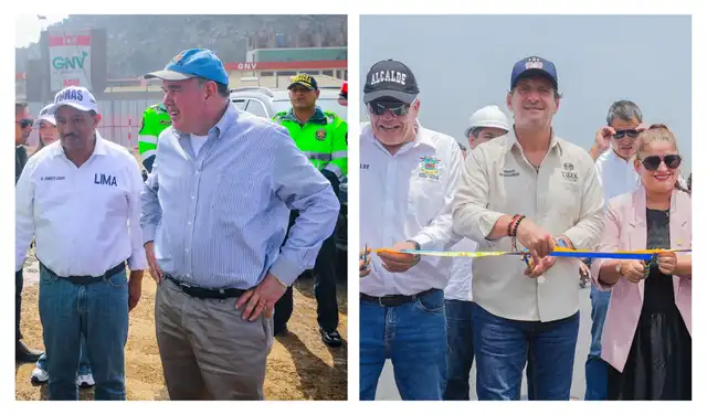 La obra. Izquierda, el 18 de agosto de 2025, López Aliaga supervisó la obra cuando ya estaba en manos de EMAPE. El 4 de marzo de este año, Renzo Reggiardo “inauguro” el by-pass sin terminar. Foto: MML La obra. Izquierda, el 18 de agosto de 2025, López Aliaga supervisó la obra cuando ya estaba en manos de EMAPE. El 4 de marzo de este año, Renzo Reggiardo “inauguro” el by-pass sin terminar. Foto: MML
