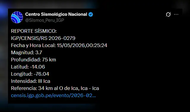 Temblor en Ica. Foto: IGP