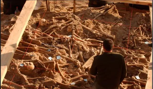Excavación de trincheras que contenían los cuerpos de los soldados. Foto: Current Biology
