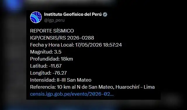 Temblor de 3,5 remeció Lima