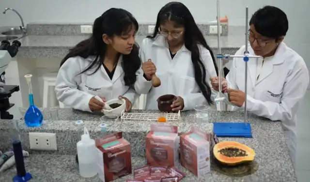 El trabajo fue realizado por las alumas Cristyane Laura, Nadia Janco y Jovita Baltazar. Foto: UNIFRANZ El trabajo fue realizado por las alumas Cristyane Laura, Nadia Janco y Jovita Baltazar. Foto: UNIFRANZ