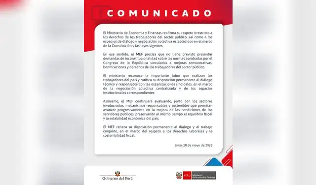 Comunicado del Ministerio de Economía y Finanzas (MEF). Comunicado del Ministerio de Economía y Finanzas (MEF).
