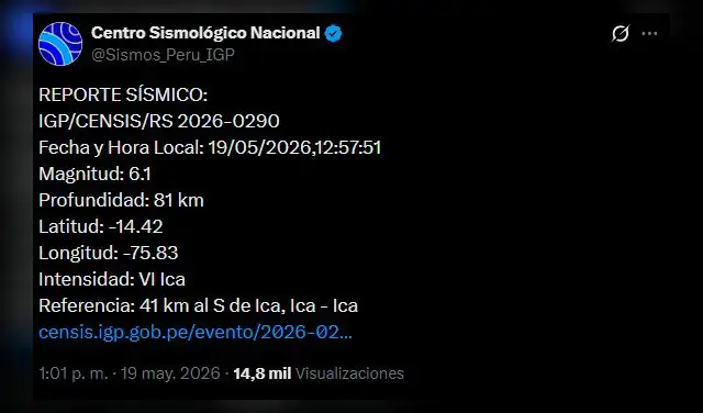 Sismo de Ica de magnitud 6,1 se sintió también en Lima