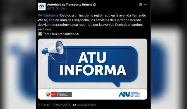 ATU informa desvío del Corredor Morado ATU informa desvío del Corredor Morado