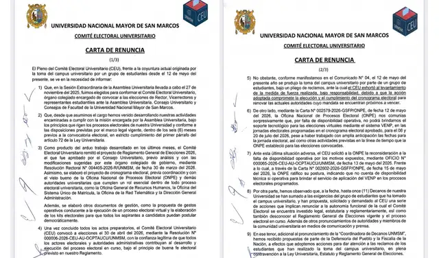 Carta de renuncia del Comité Electoral Universitario Carta de renuncia del Comité Electoral Universitario