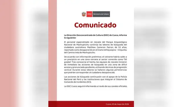 Comunicado del Ministerio de Cultura Comunicado del Ministerio de Cultura