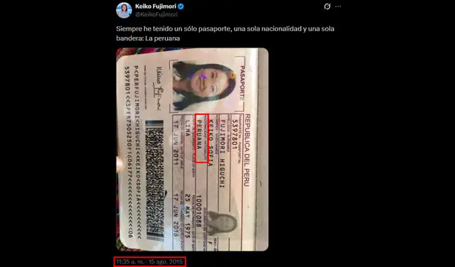 Aclaración de Keiko Fujimori vía X (antes Twitter) el 15 de agosto de 2025. Foto: X