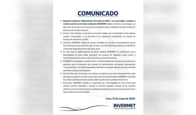 Invermet finaliza contrato por obras en Campo de Marte Invermet finaliza contrato por obras en Campo de Marte