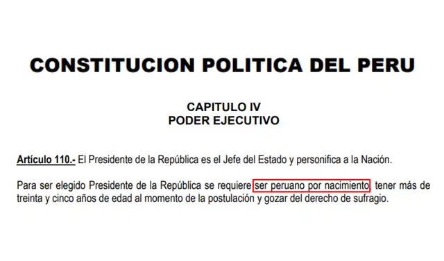 Artículo 110 de la Constitución Política del Perú. Fuente: Constitución Política del Perú