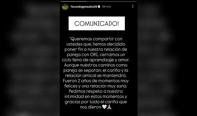 Comunicado de Facundo González. Comunicado de Facundo González.
