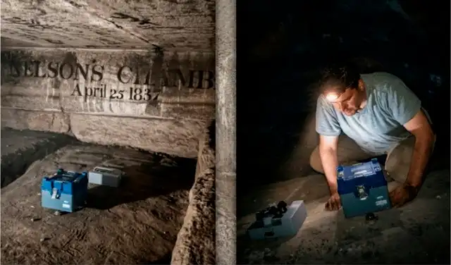 Toma de las medidas desde el interior de la pirámide. Foto: ElGabry et al., Sci. Rep. , 2026