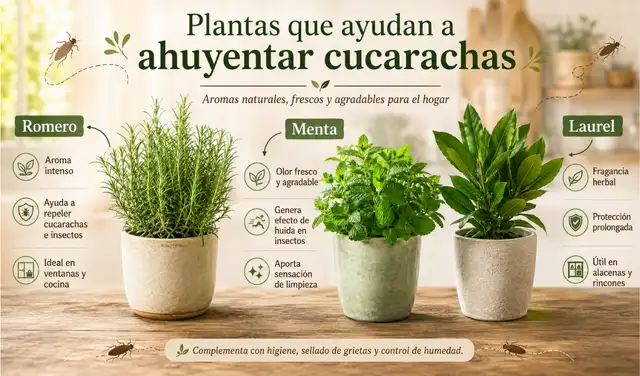 El uso de romero, con su aroma intenso, puede instalarse en macetas cerca de ventanas, mientras que la menta y hierba gatera, además de repeler, ofrecen un agradable olor.