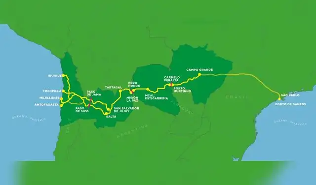 El megaproyecto crea un enlace entre el puerto de Santos (Brasil) y los puertos del norte de Chile. Foto: Corredor Bioceánico El megaproyecto crea un enlace entre el puerto de Santos (Brasil) y los puertos del norte de Chile. Foto: Corredor Bioceánico