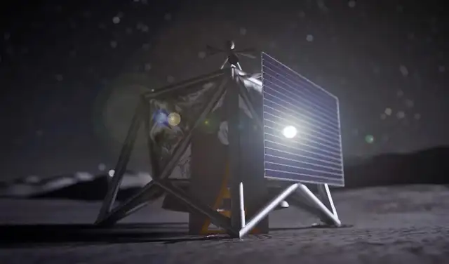 Dibujo de un dron del programa MoonFall de la NASA que explorará el Polo Sur. Foto. NASA