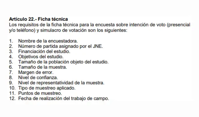 Información requerida por el JNE para validar una encuesta. Foto: Jurado Nacional de Elecciones