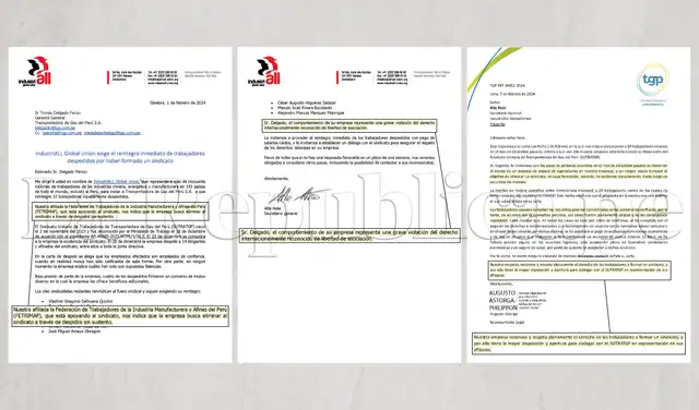 Intercambios de comunicaciones entre IndustriALL Global Union y TGP tras el despido de trabajadores sindicalizados. La federación internacional cuestionó una presunta vulneración de la libertad sindical, mientras la empresa negó irregularidades. Intercambios de comunicaciones entre IndustriALL Global Union y TGP tras el despido de trabajadores sindicalizados. La federación internacional cuestionó una presunta vulneración de la libertad sindical, mientras la empresa negó irregularidades.