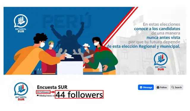 Encuesta Sur tiene solo 44 seguidores en Facebook. Foto: Facebook
