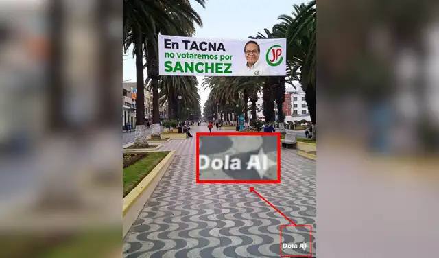 La imagen falsa incluye en la parte inferior una marca de agua visible de Gemini.