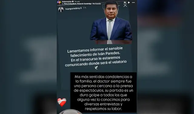 A través de su cuenta de Instagram informaron el fallecimiento de Iván Paredes. A través de su cuenta de Instagram informaron el fallecimiento de Iván Paredes.