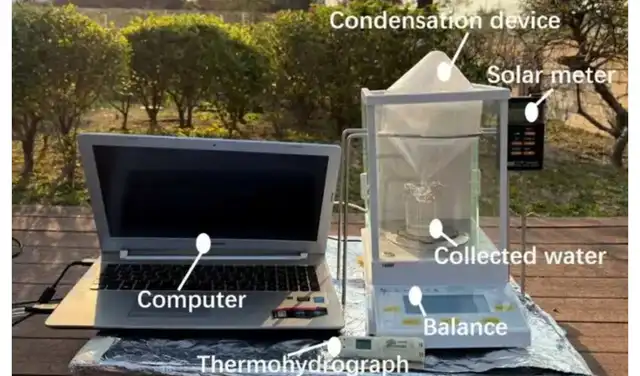 Tras unas horas el sistema logró generar aproximadamente 45 mililitros de agua potable. Foto: ACS Tras unas horas el sistema logró generar aproximadamente 45 mililitros de agua potable. Foto: ACS