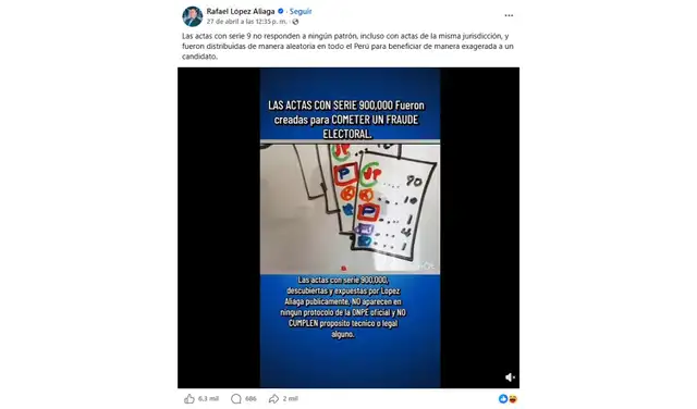 Post de López Aliaga en Facebook