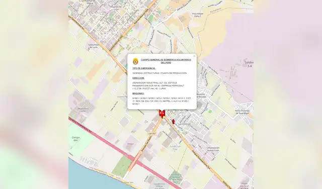 Ubicación del incendio en fábrica de Lurín
