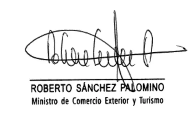 Fuente: Firma de Roberto Sánchez, Resolución Ministerial 038-2022-Micentur
