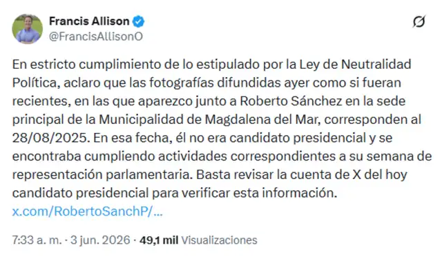 Respuesta de Francis Allison vía X
