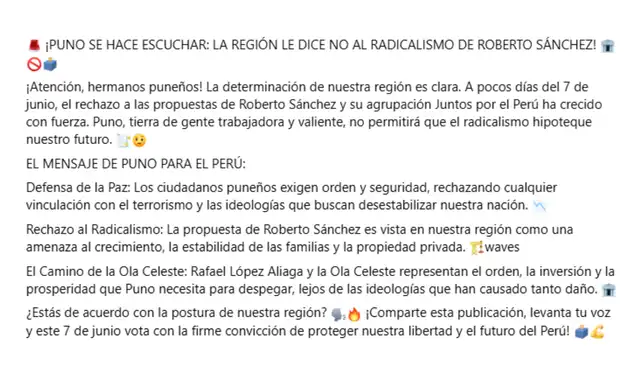 Narrativa atribuida a la imagen viral. Foto: Facebook