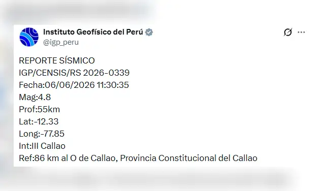 Reporte de sismo en Callao