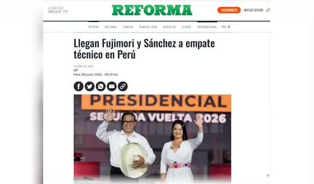 Así informó Reforma el panorama electoral en Perú. Foto: Reforma Así informó Reforma el panorama electoral en Perú. Foto: Reforma