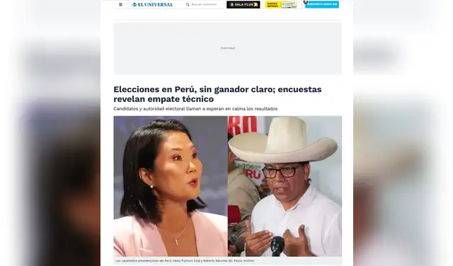 Así informó El Universal los resultados electorales en Perú. Foto: El Universal Así informó El Universal los resultados electorales en Perú. Foto: El Universal