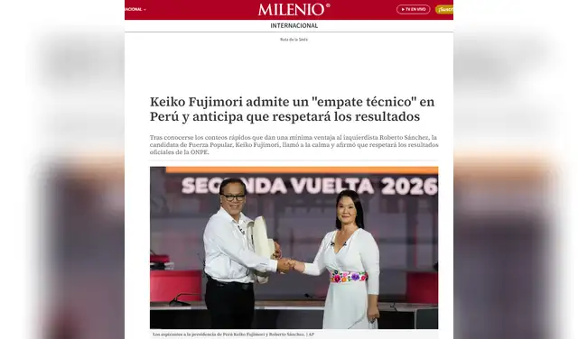 Así informó Milenio sobre el empate técnico tras conteo de la ONPE. Foto: Milenio Así informó Milenio sobre el empate técnico tras conteo de la ONPE. Foto: Milenio
