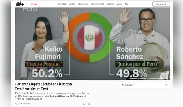 N+ publicó un video para mostrar los resultados electorales en Perú. Foto: N+ N+ publicó un video para mostrar los resultados electorales en Perú. Foto: N+
