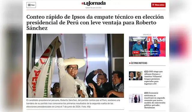 La Jornada optó por mostrar la ventaja de Sánchez en el conteo rápido de Ipsos. Foto: La Jornada La Jornada optó por mostrar la ventaja de Sánchez en el conteo rápido de Ipsos. Foto: La Jornada