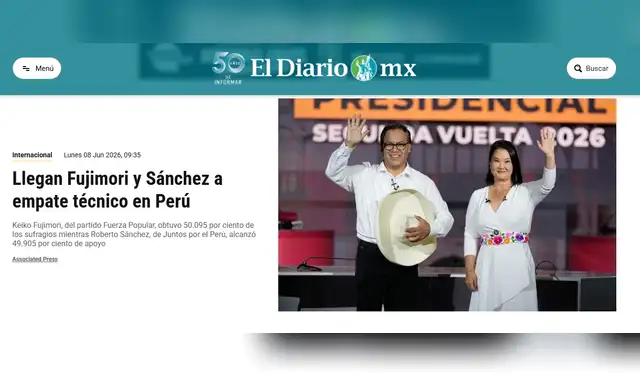 El Diario fue fáctico al señalar el empate entre Fujimori y Sánchez. Foto: El Diario El Diario fue fáctico al señalar el empate entre Fujimori y Sánchez. Foto: El Diario