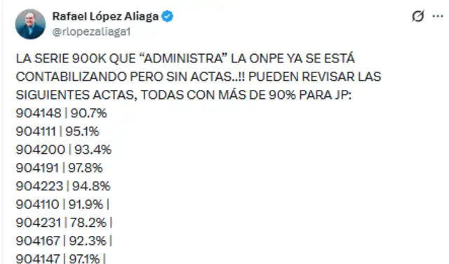 Es falso que mesas de la serie 900.000 estan siendo contabilizadas sin actas de escrutinio