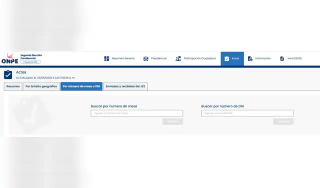 La página de la ONPE brinda acceso público a las actas y a la información de cada mesa de sufragio.