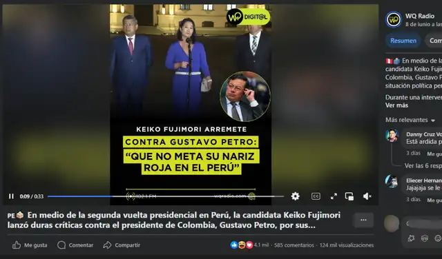 Keiko Fujimori sí cuestionó las declaraciones de Gustavo Petro sobre Perú, pero fue en 2023, no durante la segunda vuelta de 2026 Keiko Fujimori sí cuestionó las declaraciones de Gustavo Petro sobre Perú, pero fue en 2023, no durante la segunda vuelta de 2026